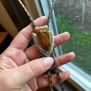 Brown Braided Bolo Tie with Silver Arrowhead